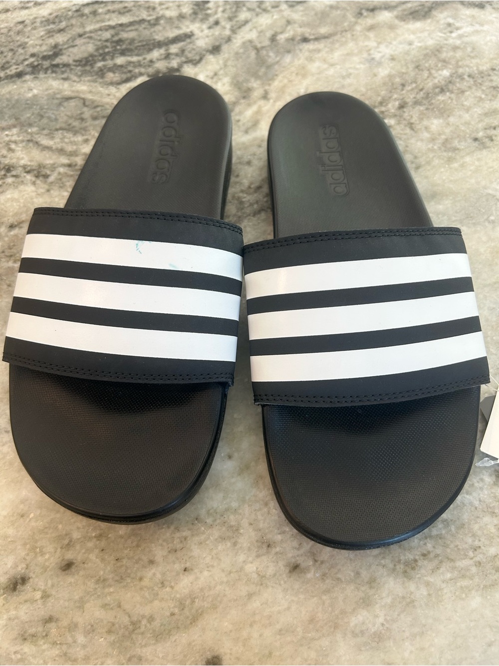 Adidas Black & White Striped Slide Sandals size 6